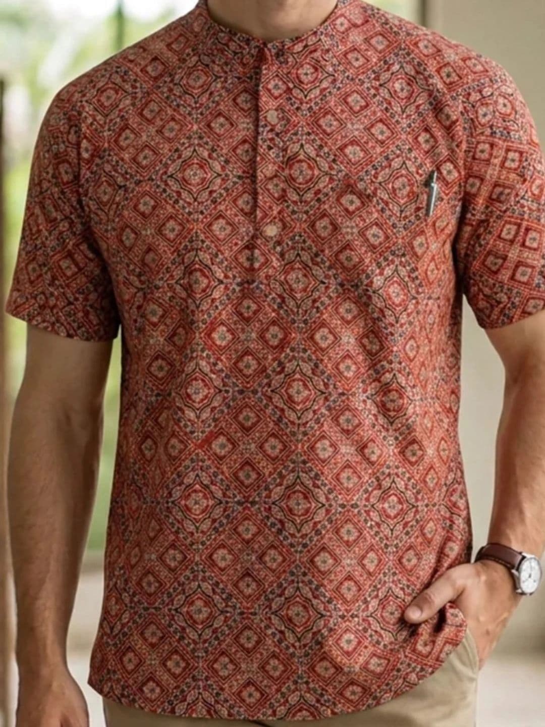 Avishya Men Floral Printed Handloom Kurta thumbnail 2
