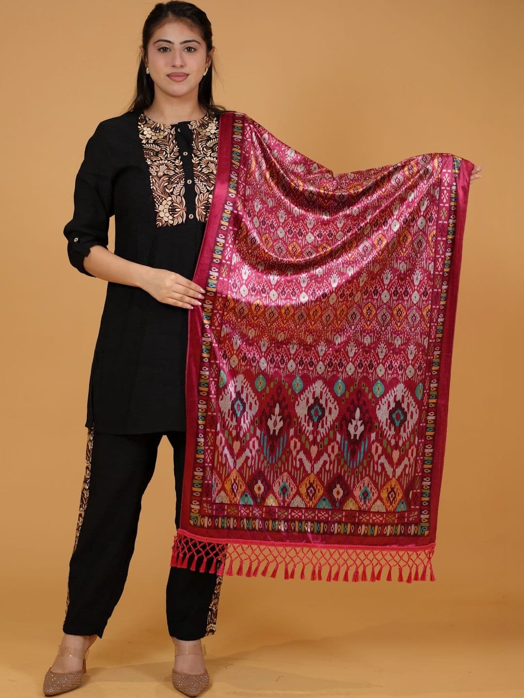 S.T. Women Ethnic Motifs Printed Velvet Shawl - view 1