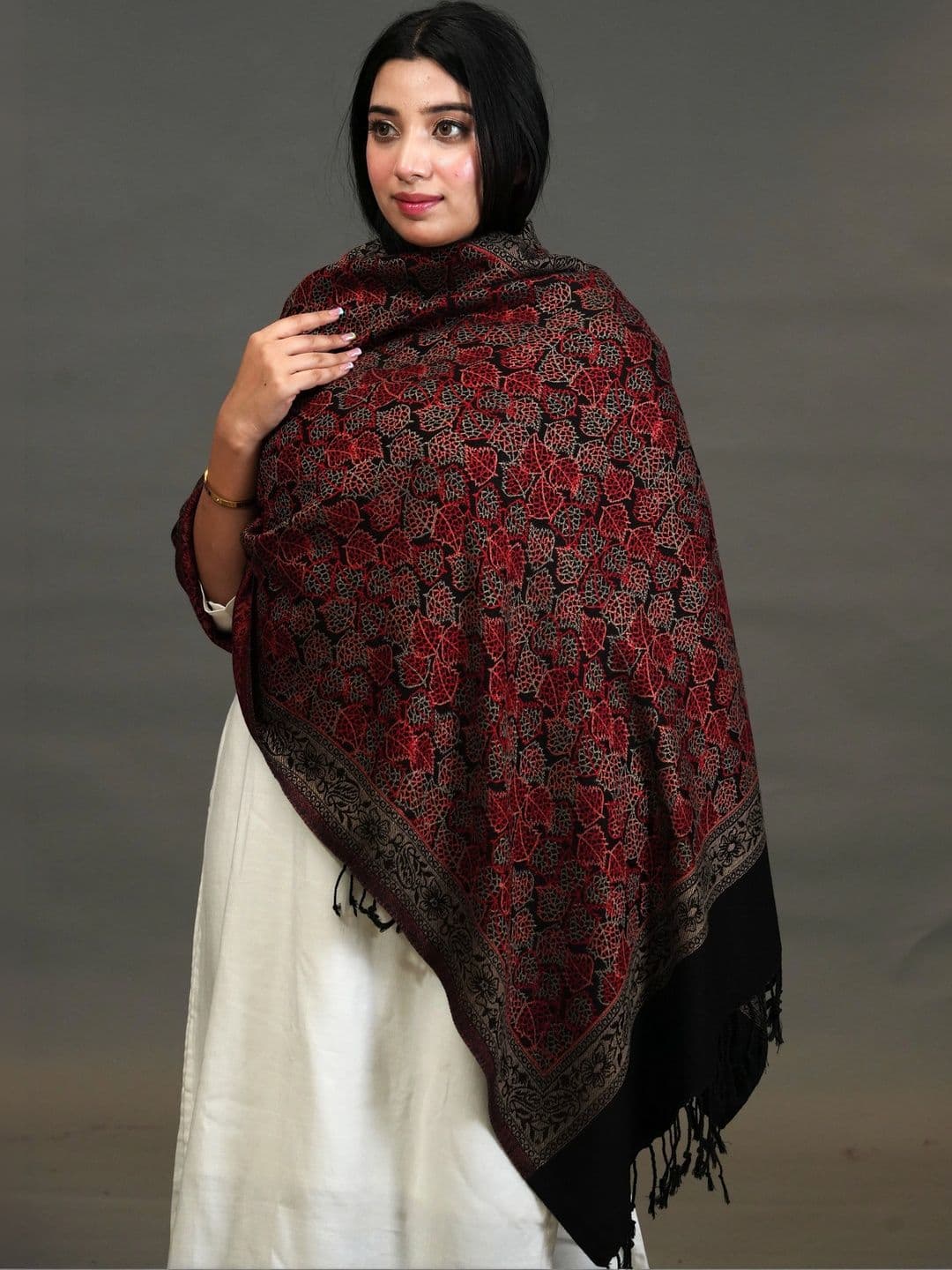 S.T. Women Ethnic Motifs Woven Design Acrylic Shawl thumbnail 4