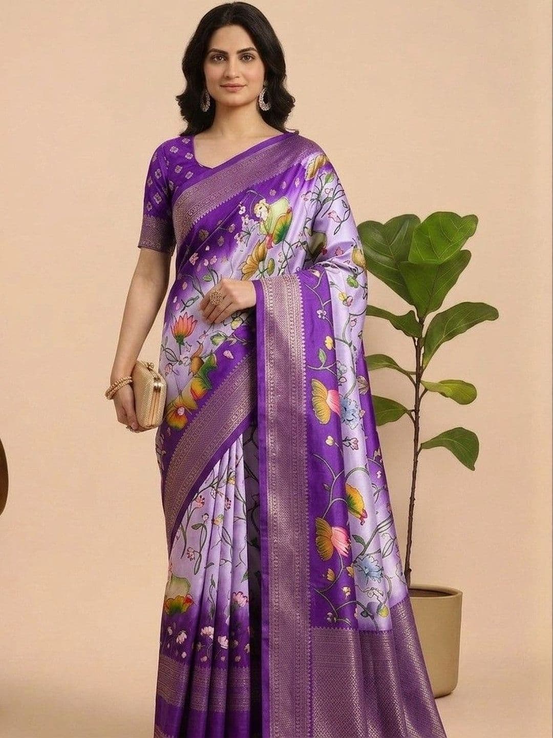 NARIVESH TRENDS Floral Zari Silk Blend Saree - view 1