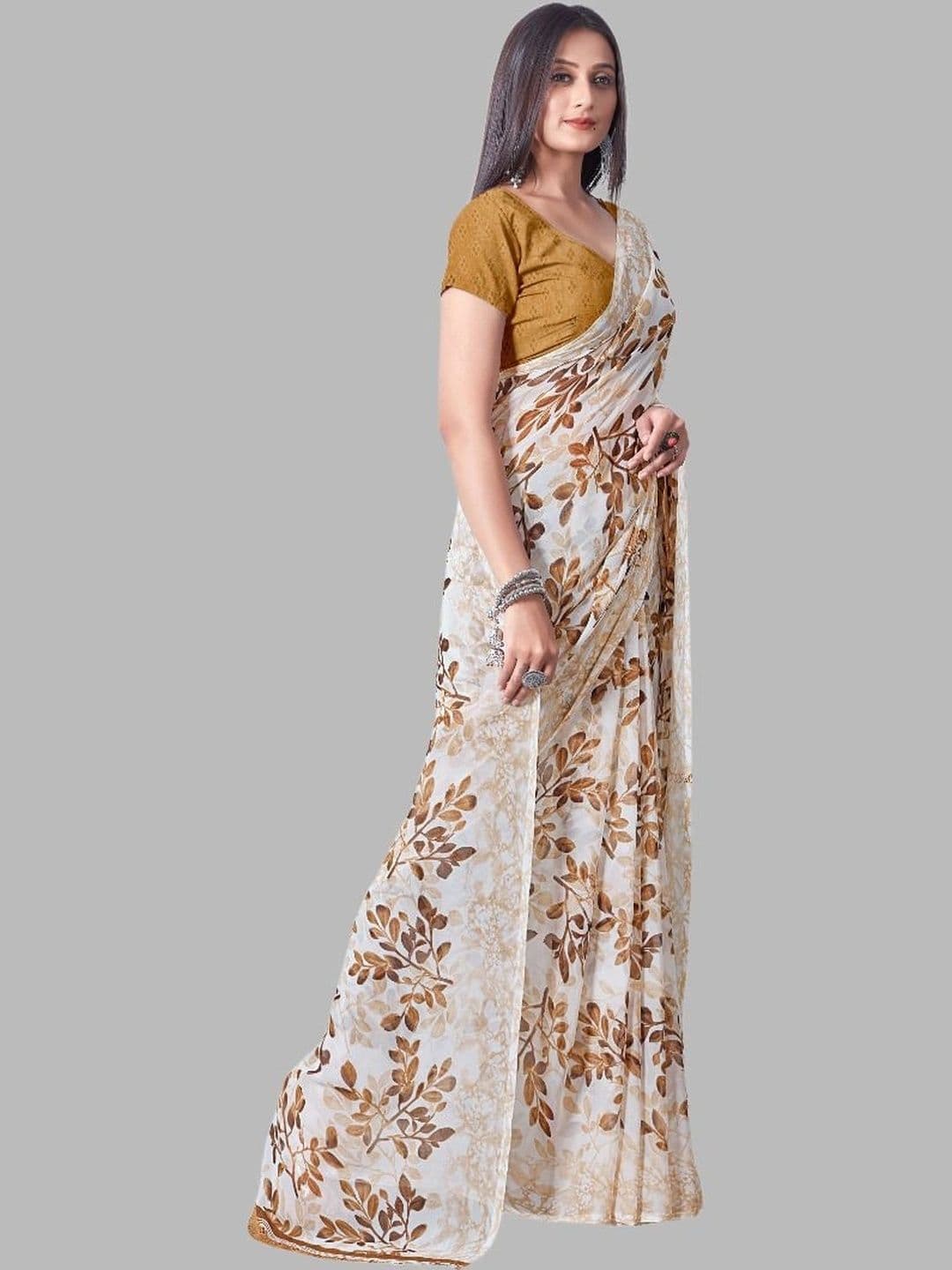 NARIVESH TRENDS Floral Poly Georgette Saree thumbnail 3