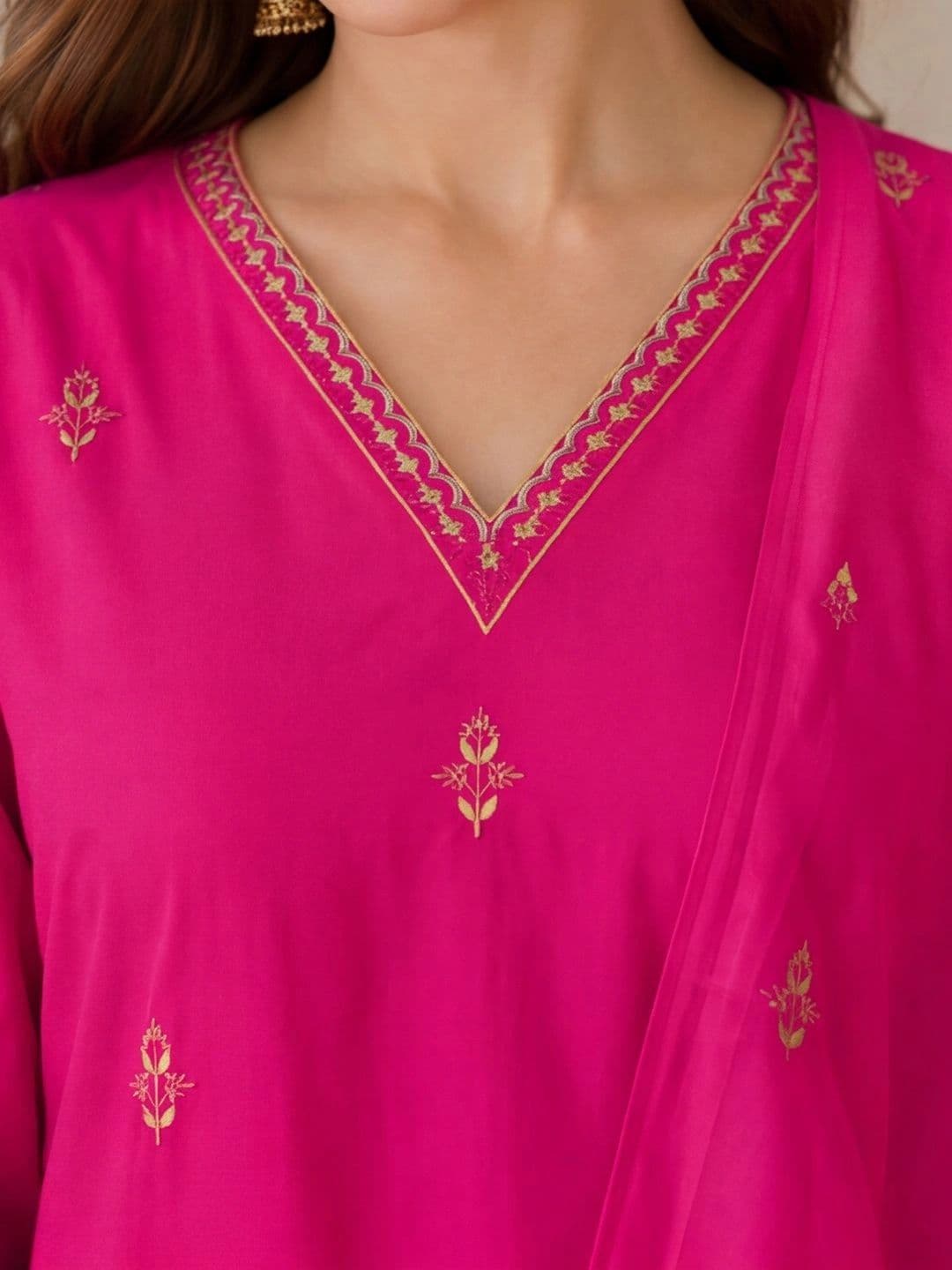 Anouk Women Ethnic Motifs Embroidered Regular Thread Work Pure Cotton Kurta with Trousers & With Dupatta thumbnail 6