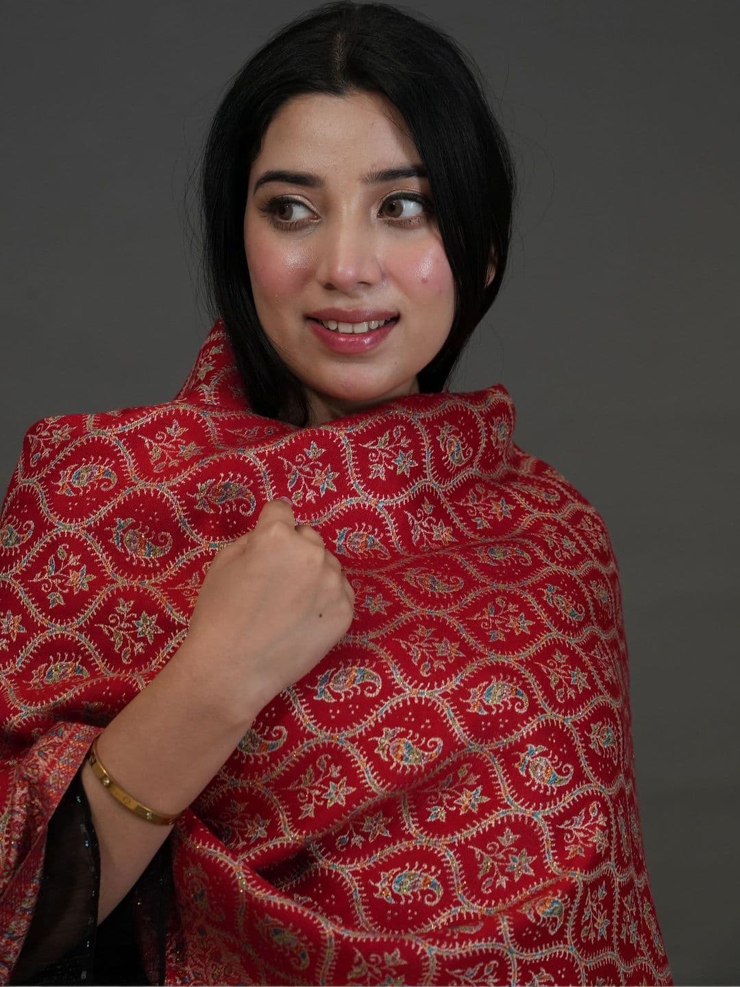S.T. Women Ethnic Motifs Woven Design Acrylic Shawl thumbnail 5