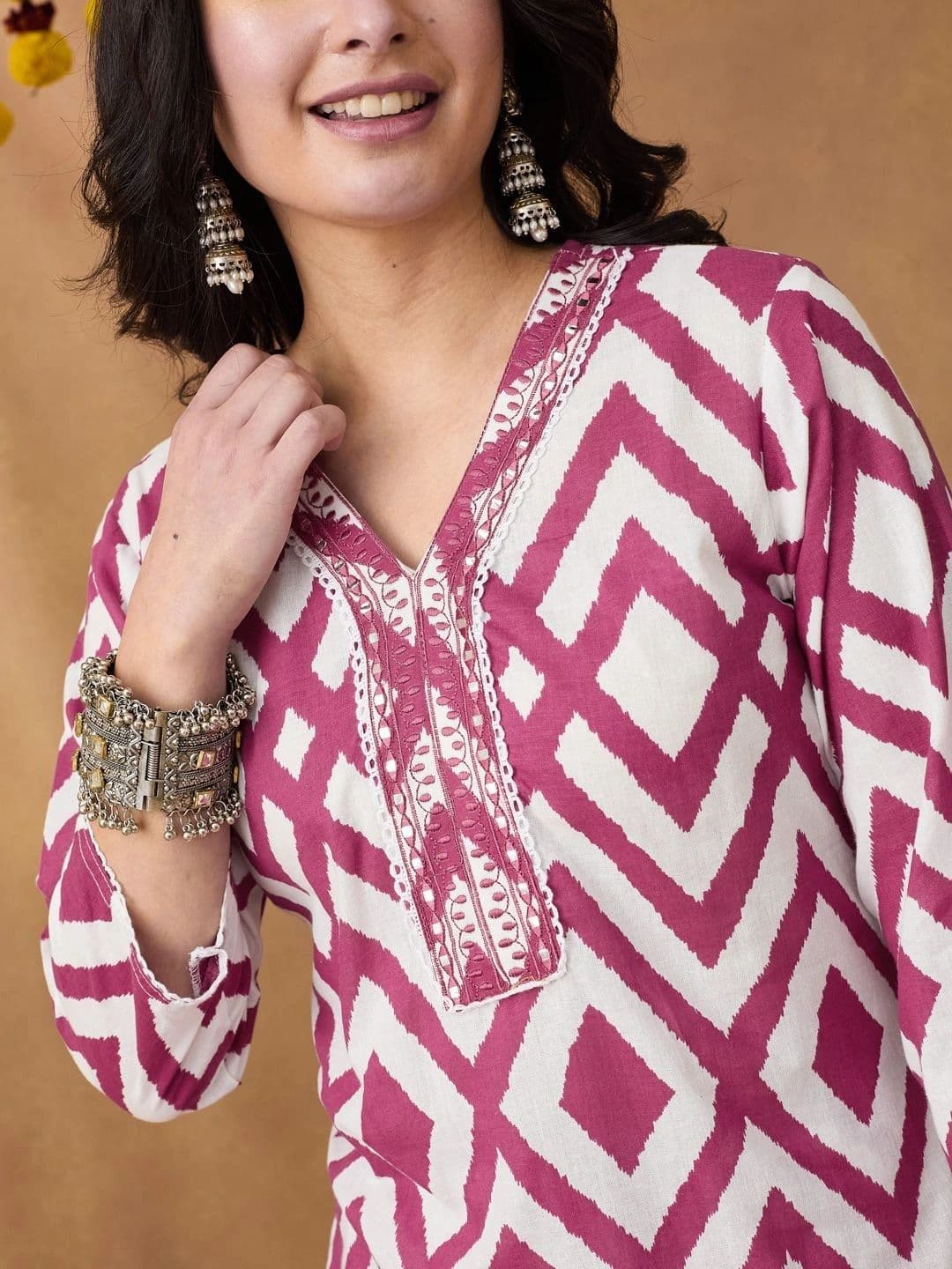 KALINI Women Printed Regular Thread Work Pure Cotton Kurta with Trousers & With Dupatta thumbnail 4