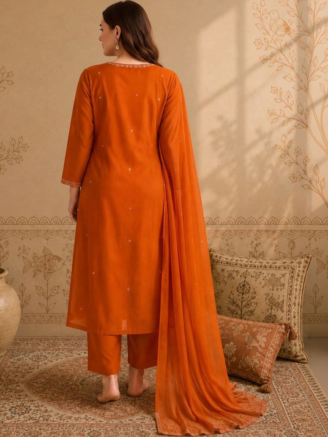 Anouk Women Ethnic Motifs Embroidered Regular Thread Work Pure Cotton Kurta with Palazzos & With Dupatta thumbnail 2