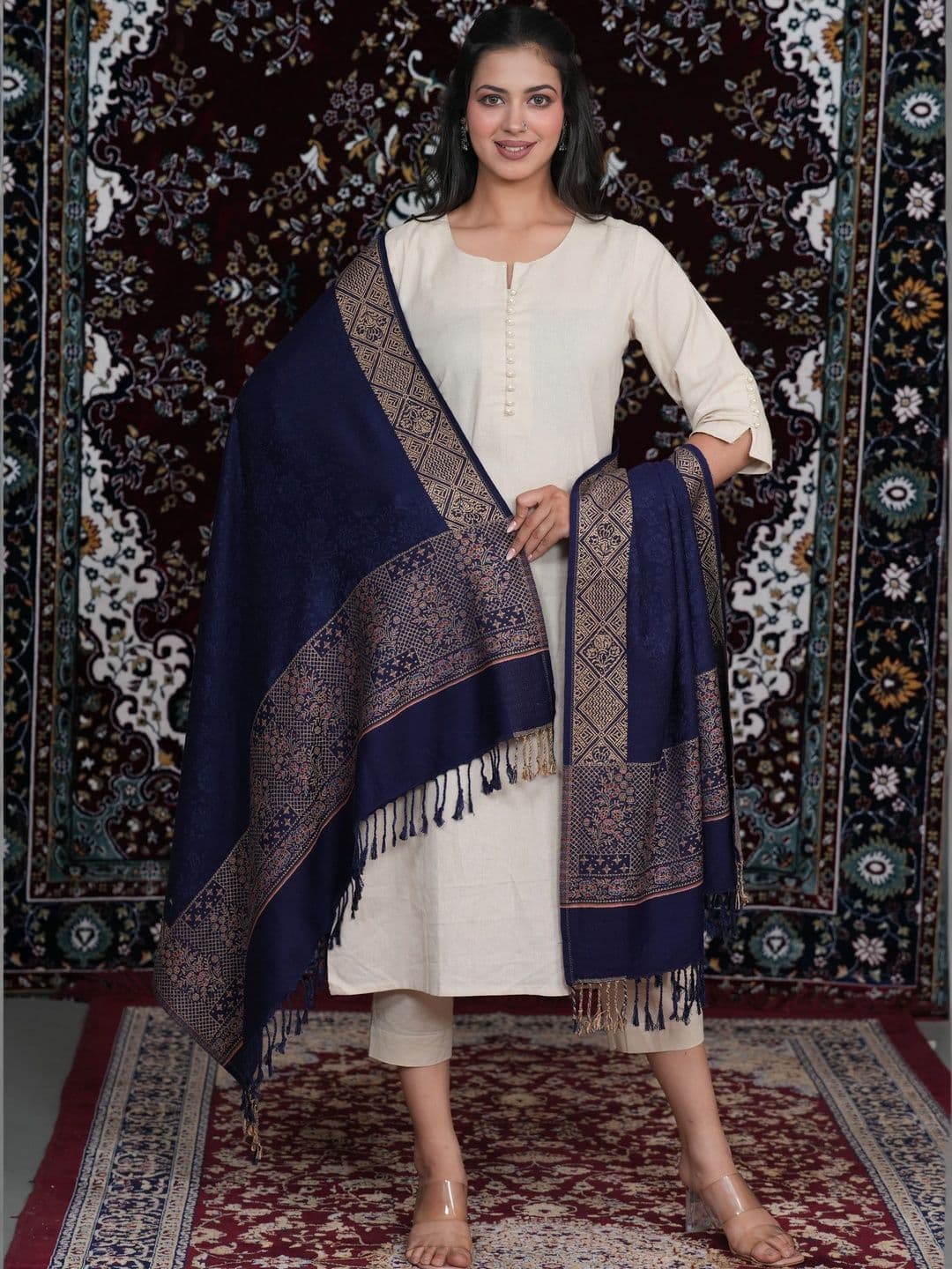 SHIFNEEN Women Ethnic Motifs Woven Design Acrylic Shawl - view 1