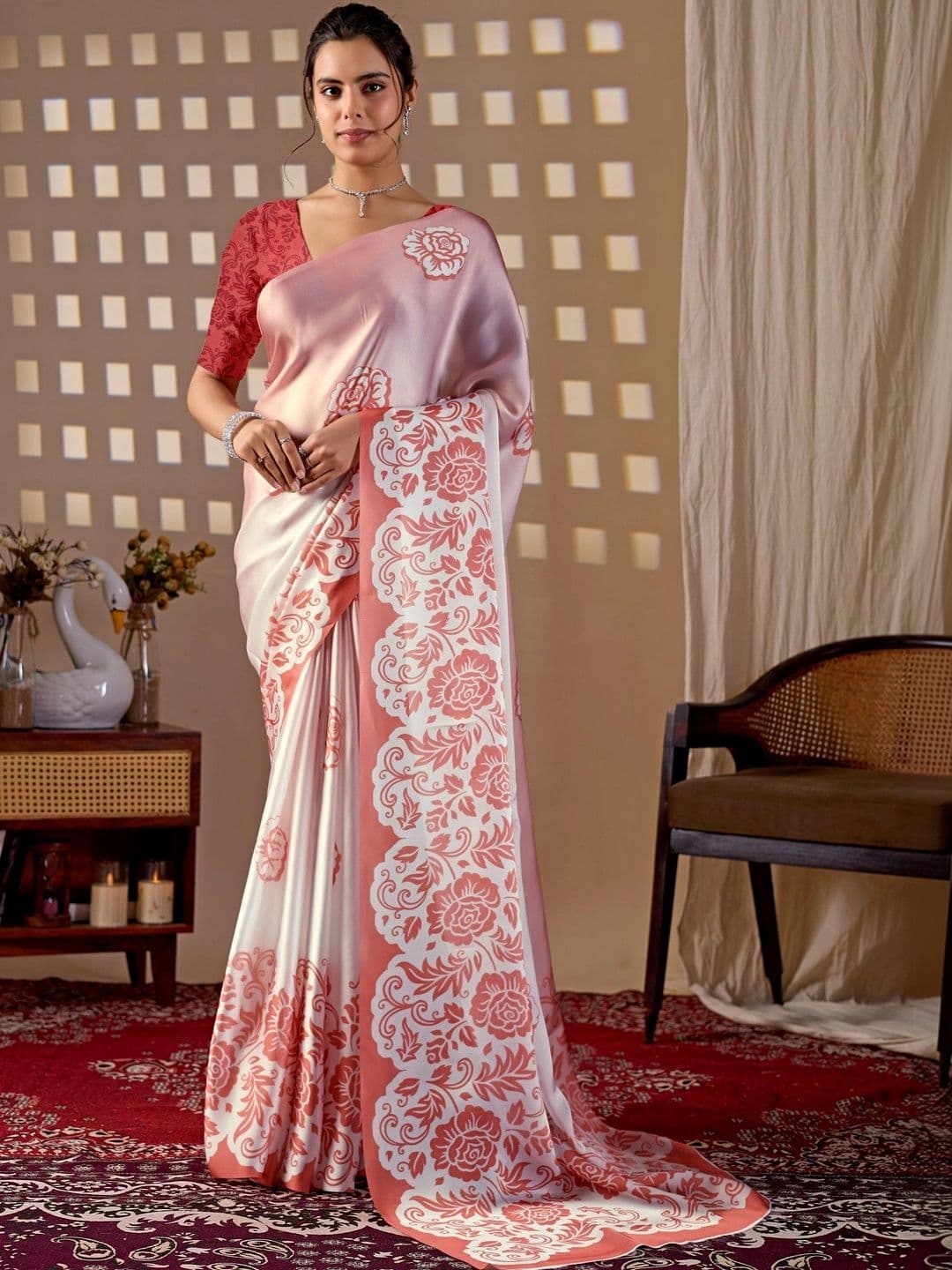 Mitera Floral Satin Designer Saree - view 1