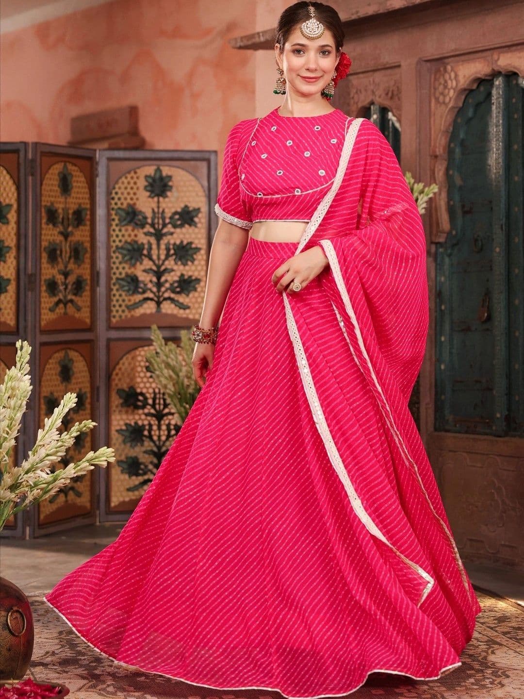 SCAKHI Embroidered Mirror Work Ready to Wear Lehenga & Blouse With Dupatta thumbnail 4