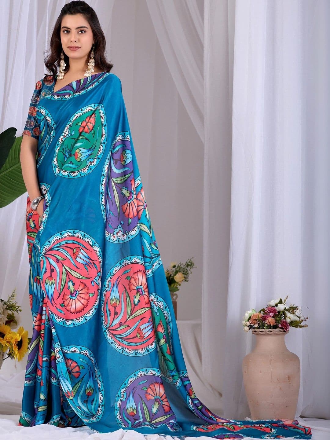 KALINI Floral Satin Designer Saree thumbnail 3
