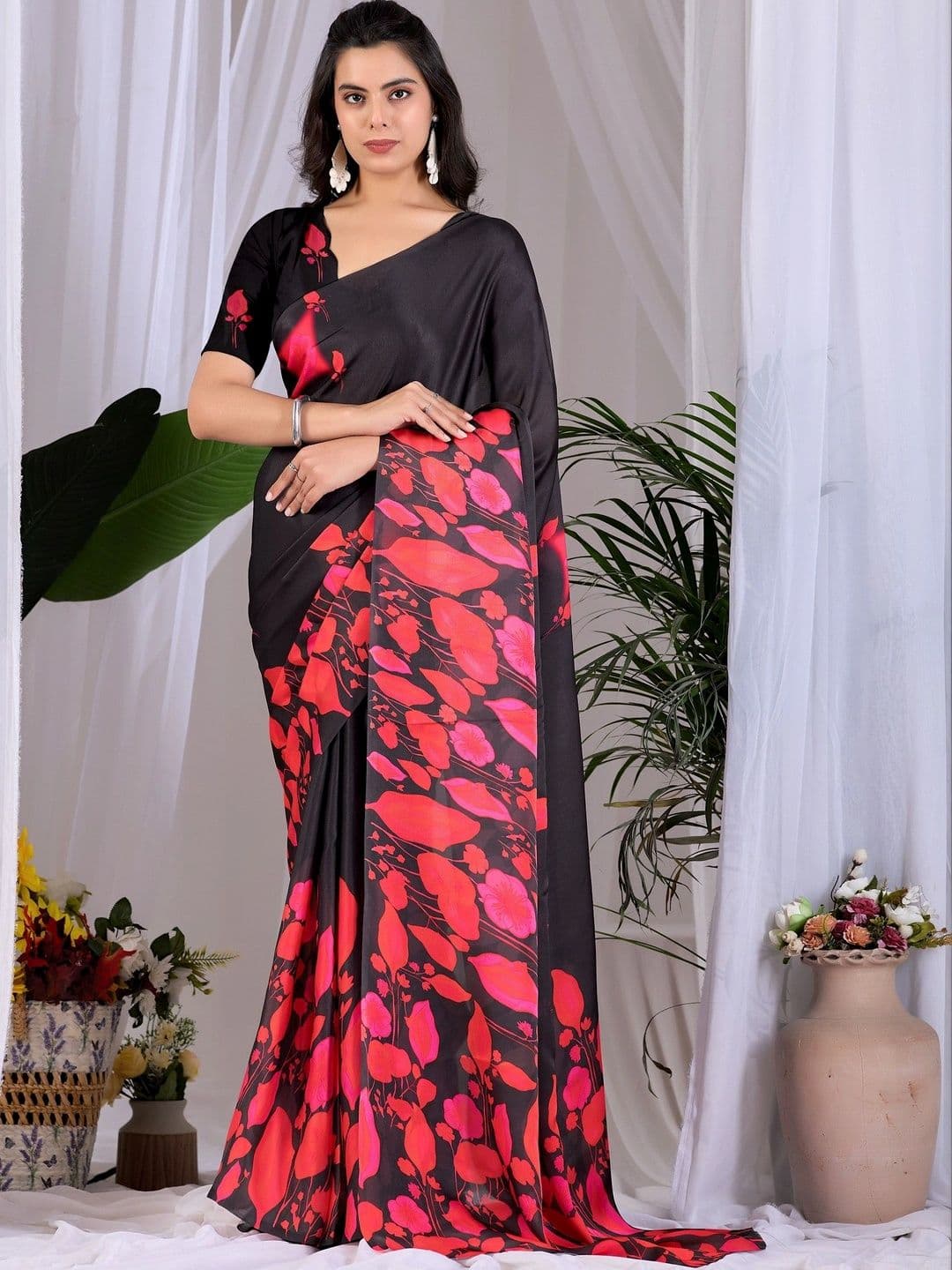 Mitera Floral Satin Designer Saree - view 1