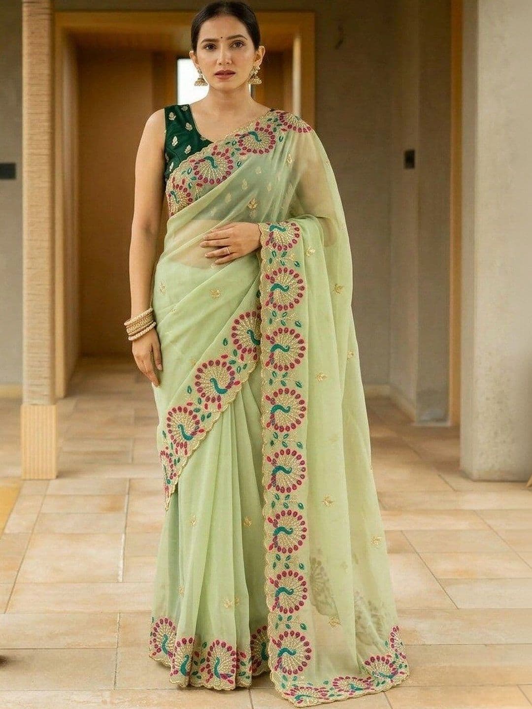 Mf Texo Floral Embroidered Poly Georgette Saree thumbnail 2