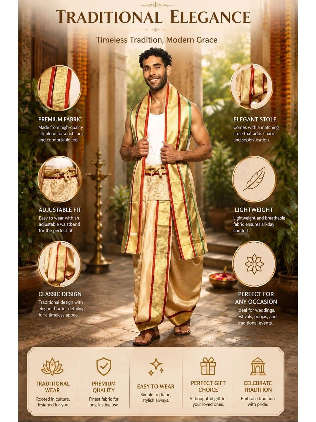 Banarasi Poshak Men Striped Dhoti Dhotis thumbnail 4
