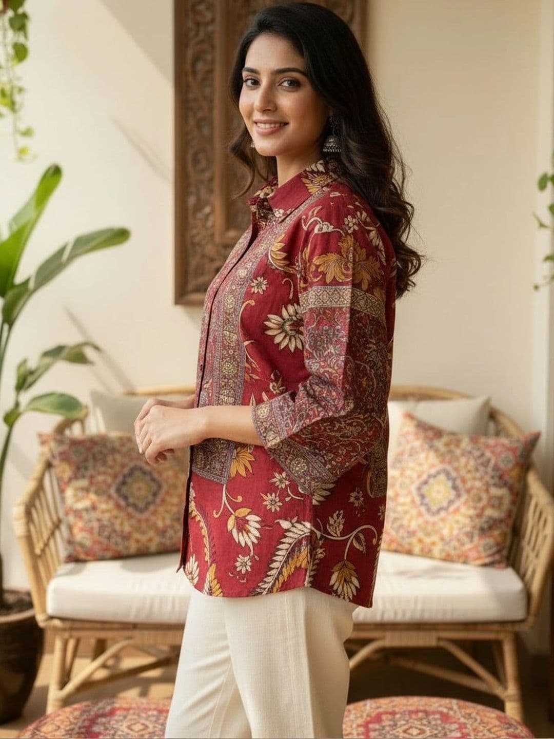 Anouk Paisley Printed Shirt Collar Pure Cotton Blend Kurti thumbnail 6