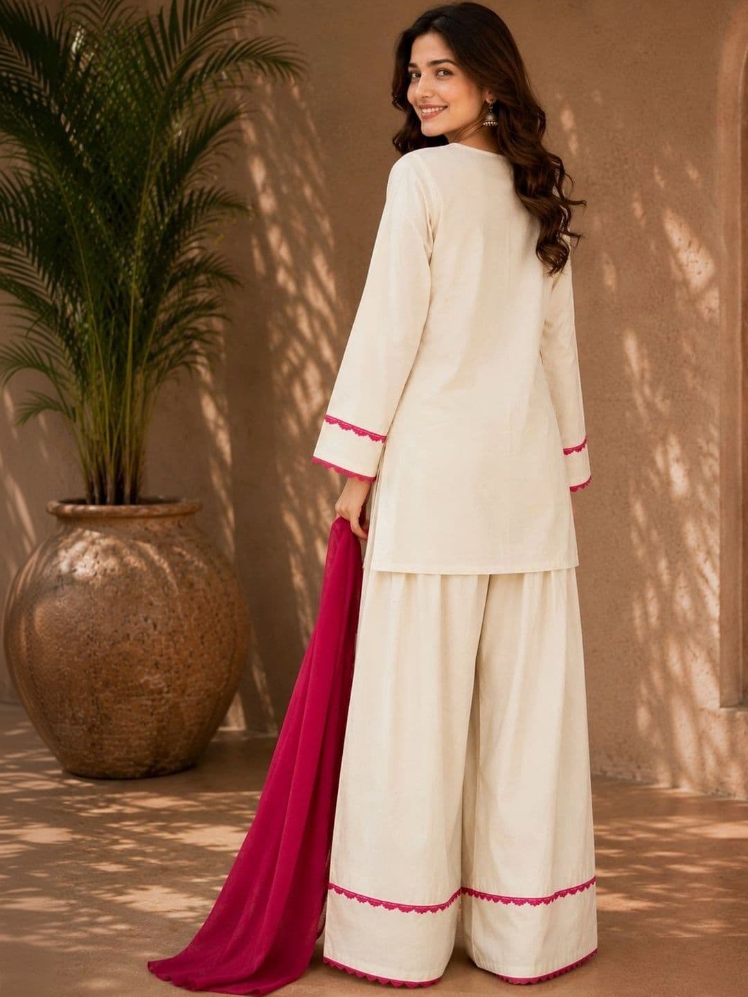 Sangria Women Regular Thread Work Pure Cotton Kurta with Sharara & With Dupatta thumbnail 3