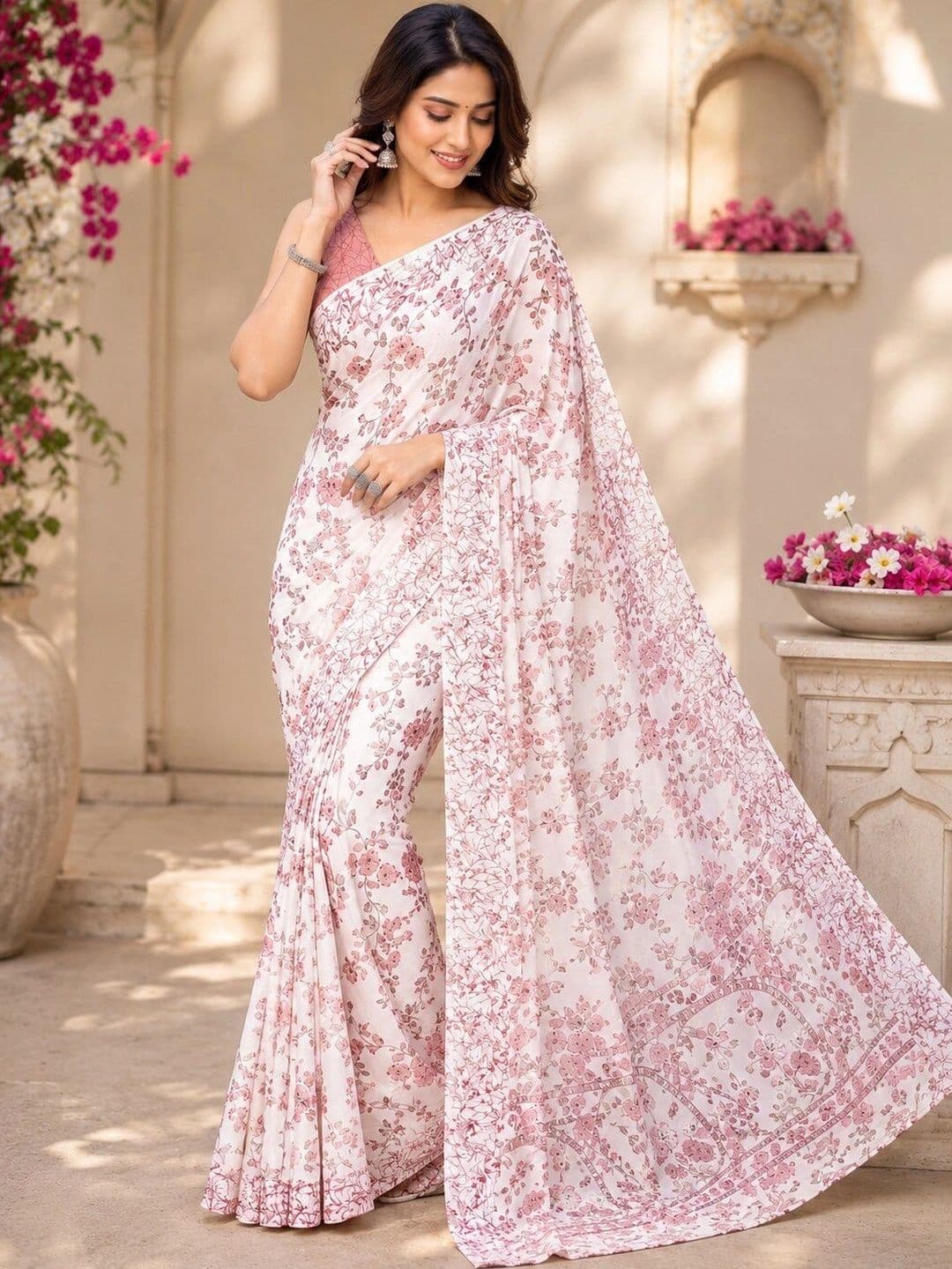 NARIVESH TRENDS Floral Poly Georgette Saree thumbnail 2