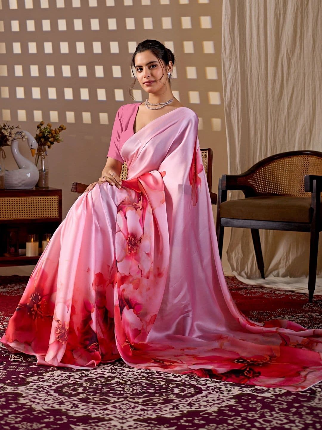 DIVASTRI Floral Satin Designer Saree thumbnail 2