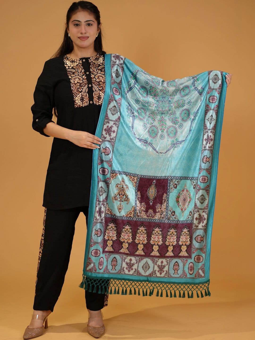 SHIFNEEN Women Ethnic Motifs Printed Velvet Shawl - view 1