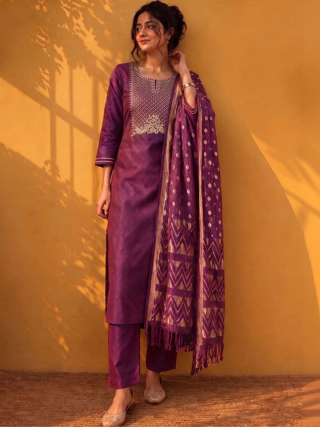 Varanga Women Ethnic Motifs Embroidered Regular Gotta Patti Kurta with Trousers & With Dupatta thumbnail 5