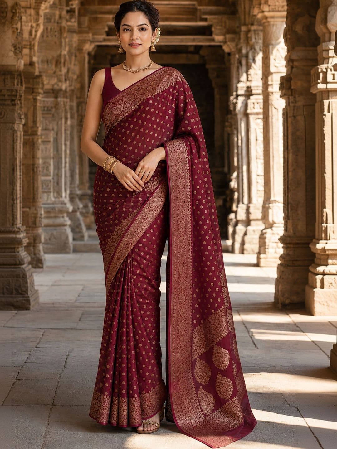 Mitera Polka Dot Zari Silk Blend Designer Banarasi Saree - view 1