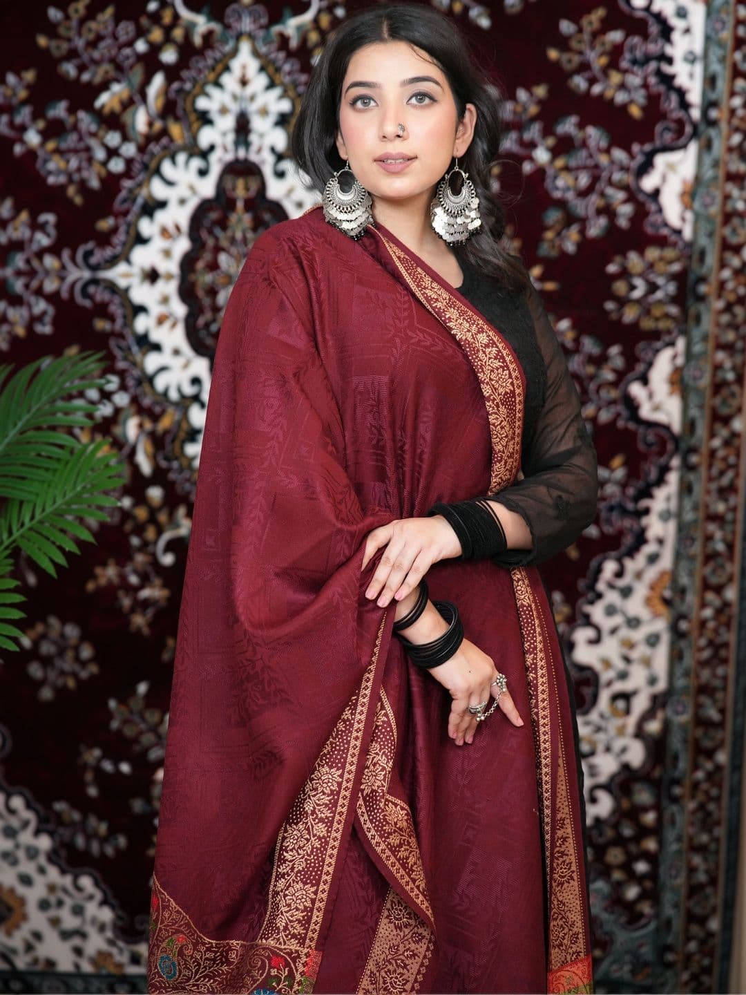 SHIFNEEN Women Ethnic Motifs Woven Design Acrylic Shawl thumbnail 3