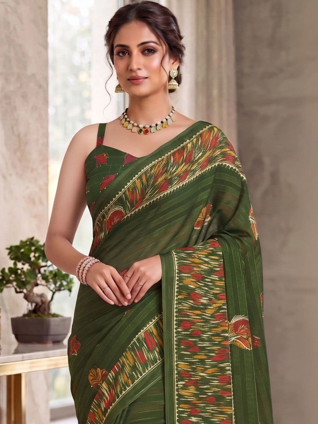 MAGNEITTA Floral Zari Pure Chiffon Designer Saree thumbnail 3