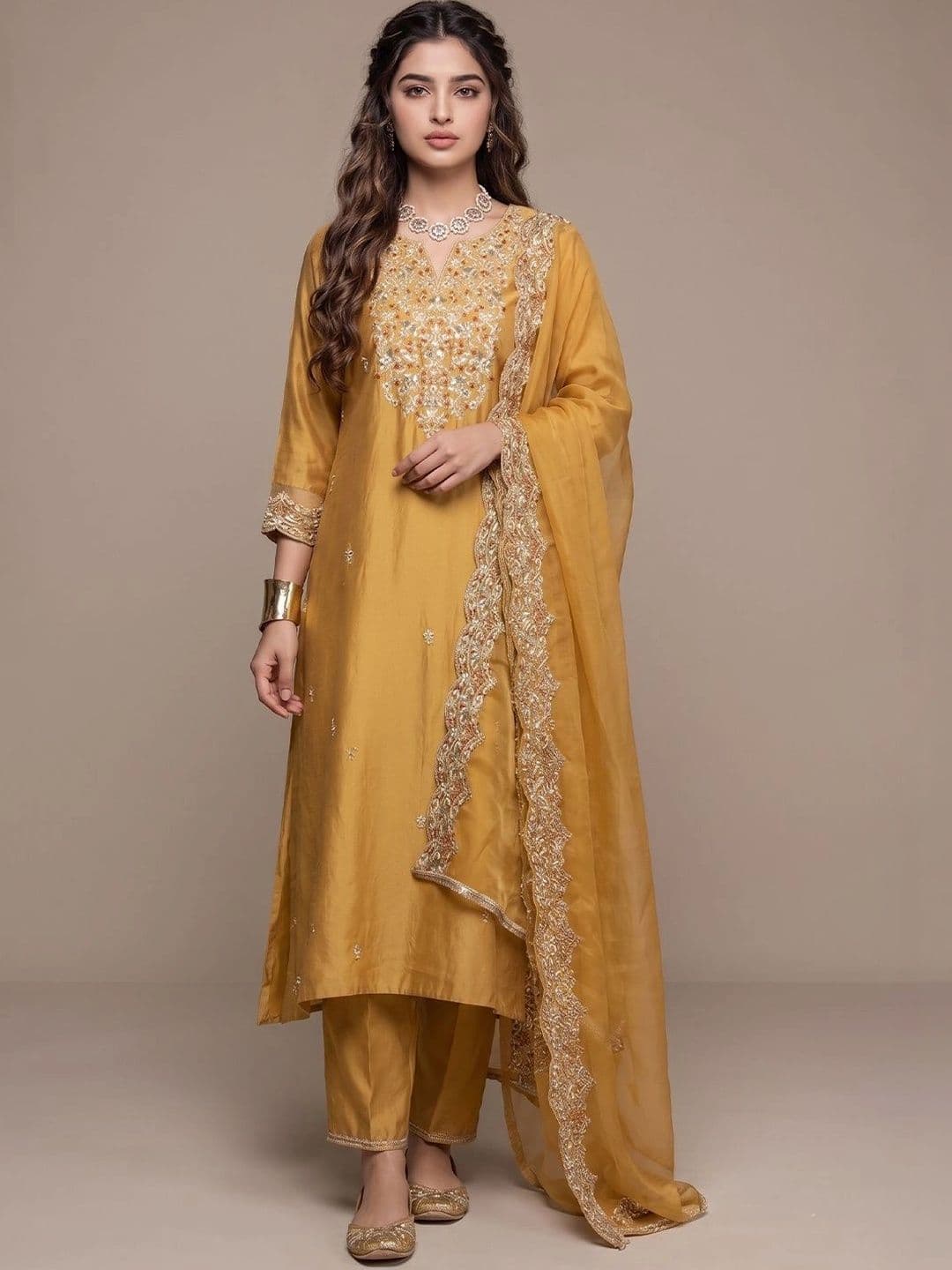 Varanga Women Ethnic Motifs Embroidered Regular Thread Work Kurta with Palazzos & With Dupatta thumbnail 3