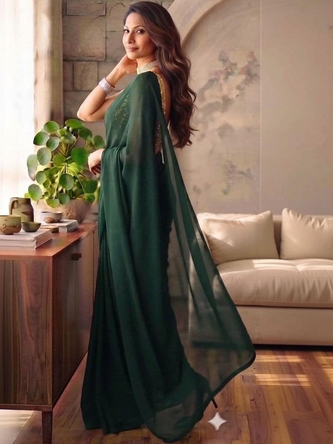 HERE&NOW Poly Georgette Saree thumbnail 5