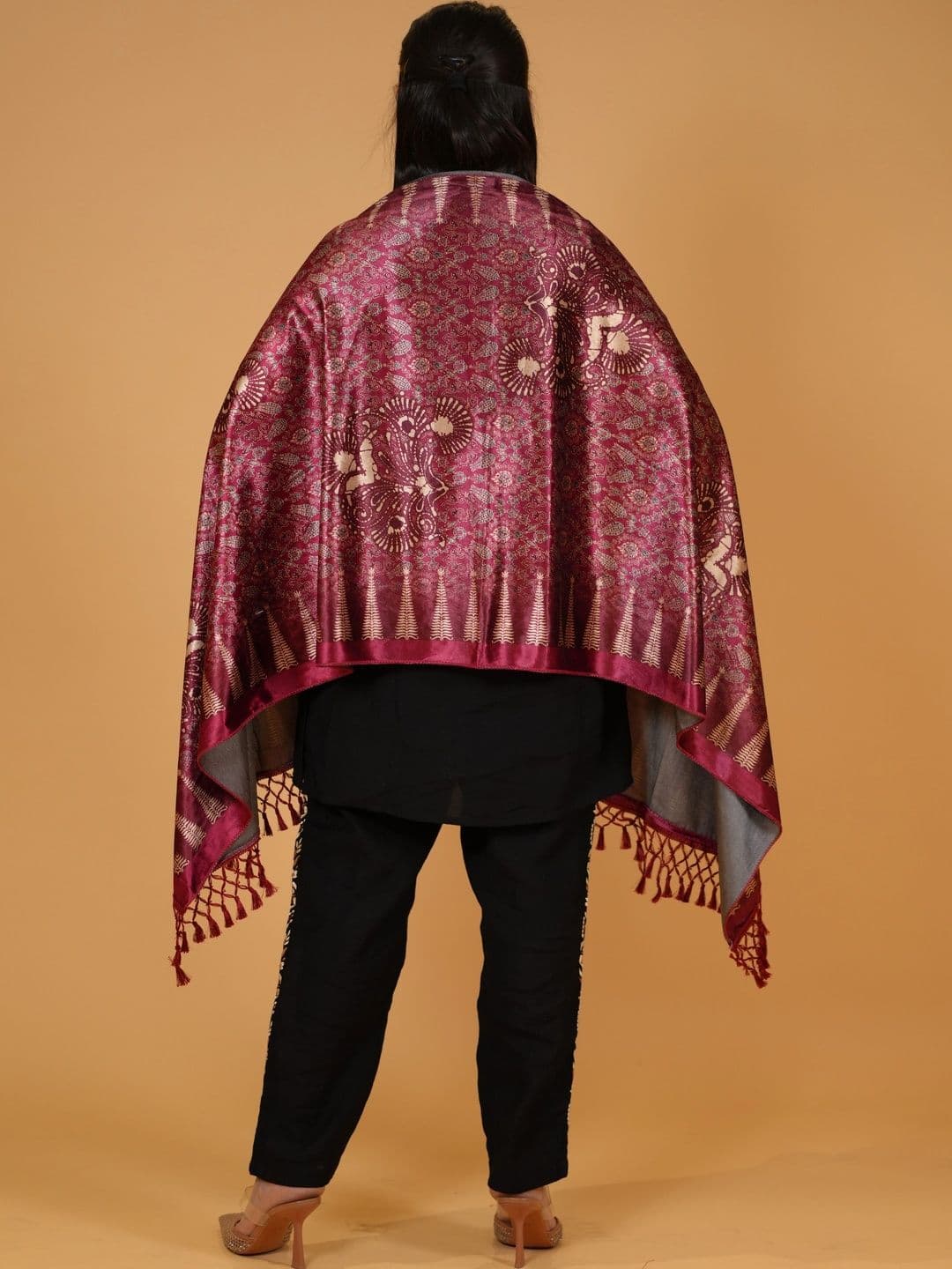 SHIFNEEN Women Ethnic Motifs Woven Design Velvet Shawl thumbnail 5