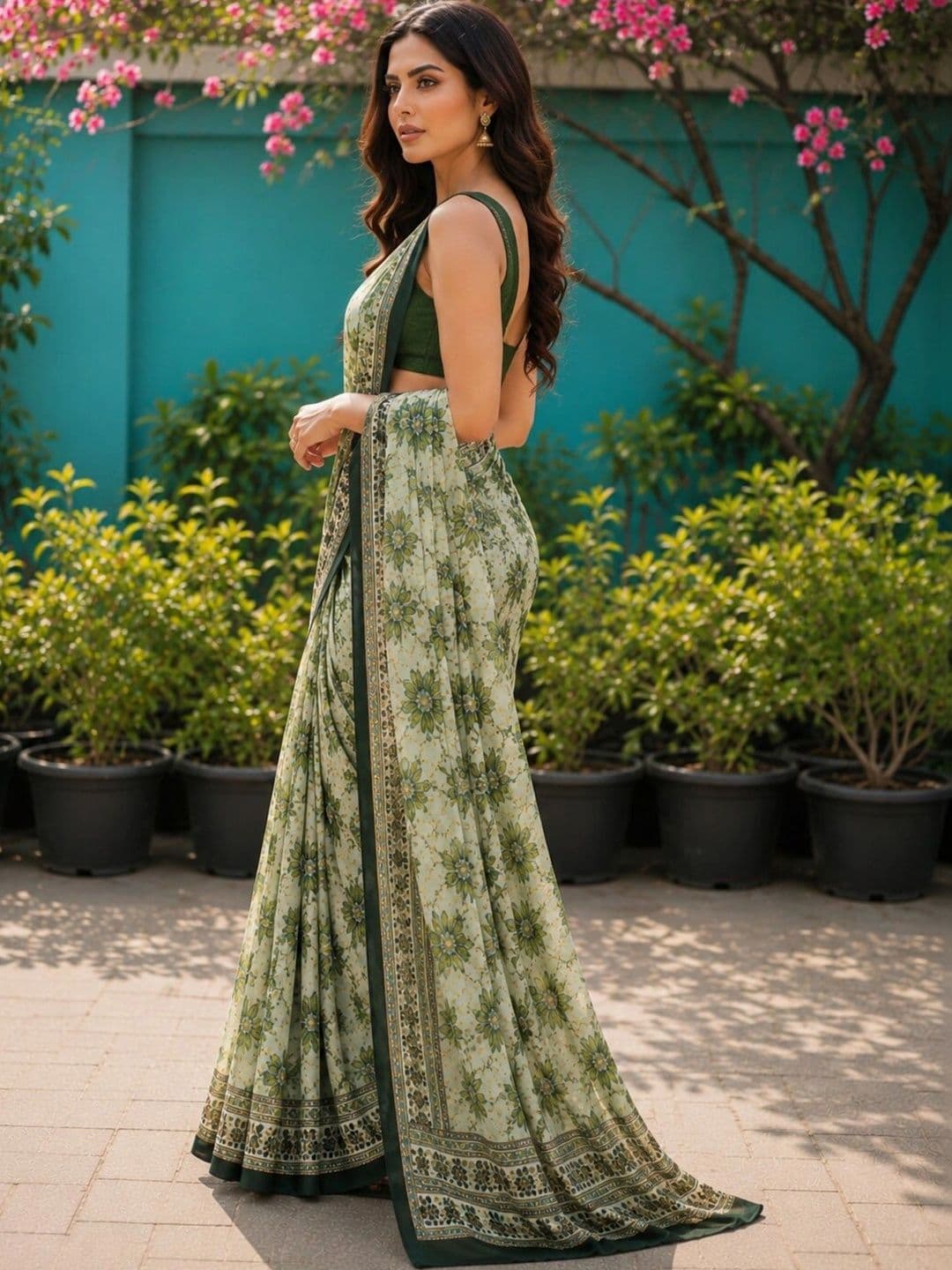 Anouk Floral Art Silk Designer Saree thumbnail 3