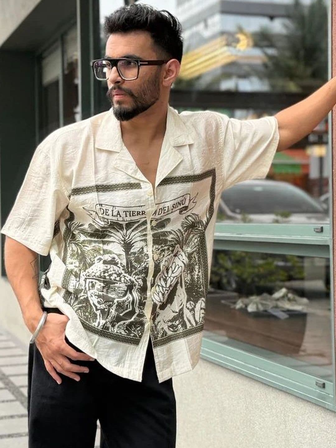 HERE&NOW Graphic Printed Cuban Collar Relaxed Fit Shirt thumbnail 4