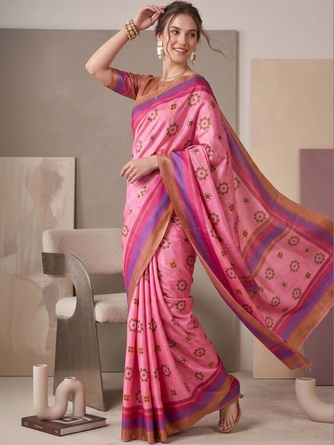 elora Floral Linen Blend Fusion Saree thumbnail 5
