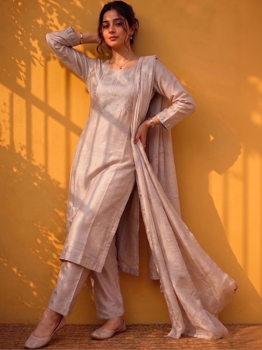 Varanga Women Ethnic Motifs Embroidered Regular Thread Work Kurta with Trousers & With Dupatta thumbnail 2