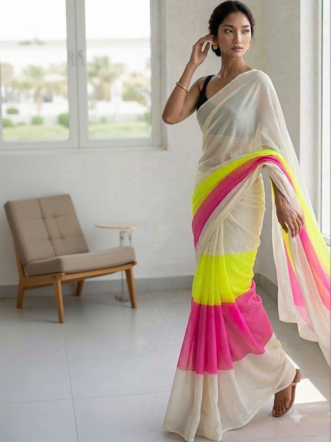 HERE&NOW Poly Georgette Saree - view 1