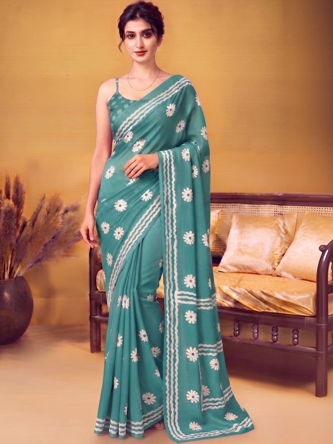 MAGNEITTA Floral Pure Chiffon Designer Saree - view 1