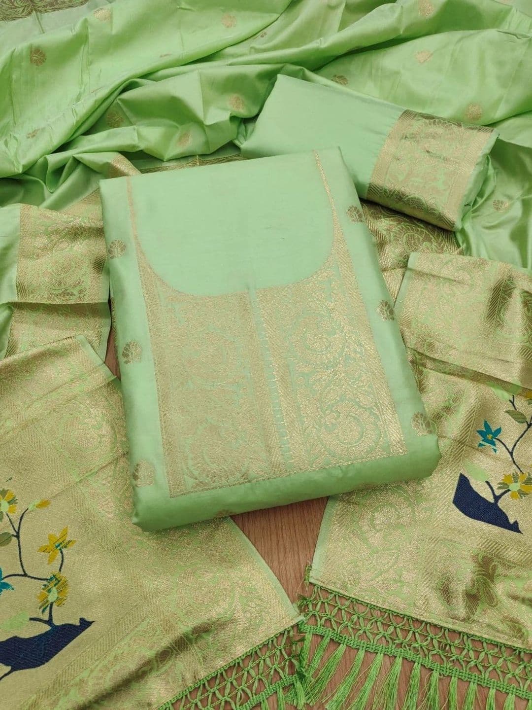 KALINI Pure Silk Unstitched Dress Material thumbnail 3