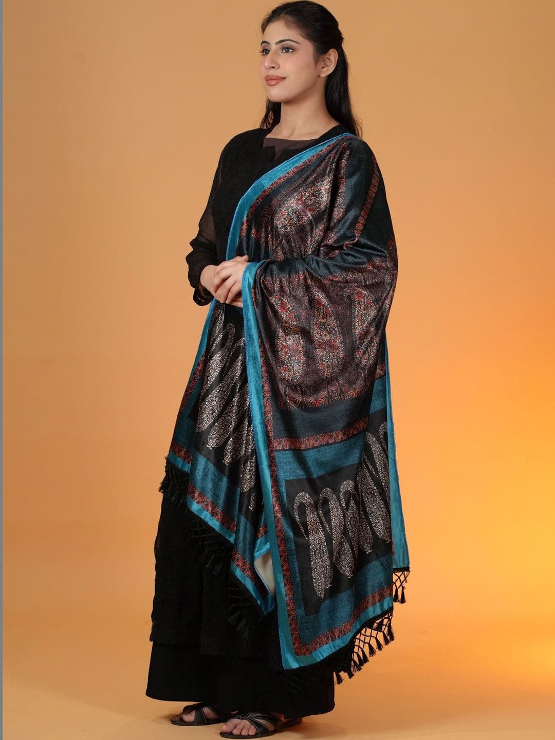 S.T. Women Paisley Printed Velvet Shawl thumbnail 4