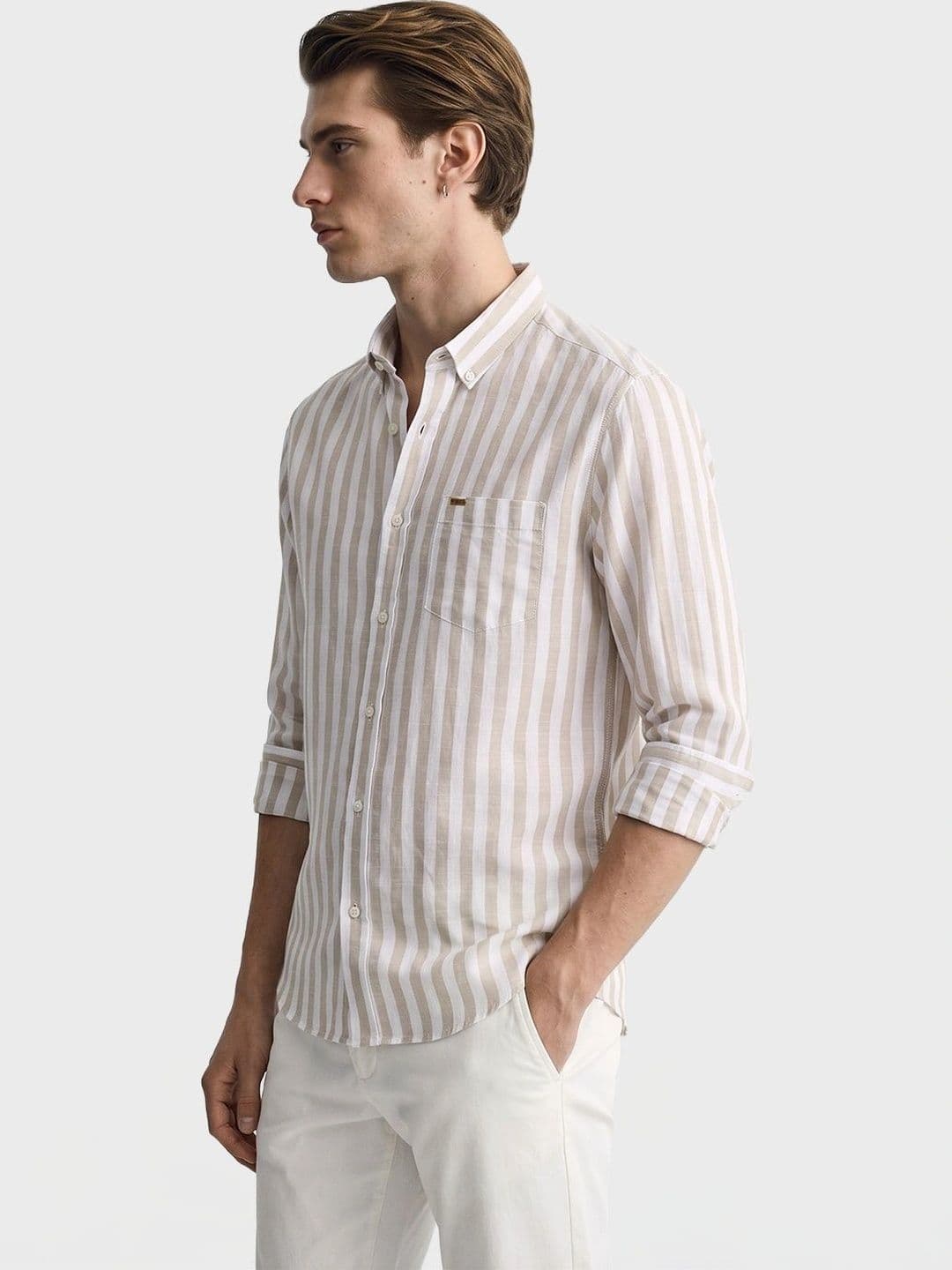 The Indian Garage Co Men Slim Fit Striped Casual Shirt thumbnail 2