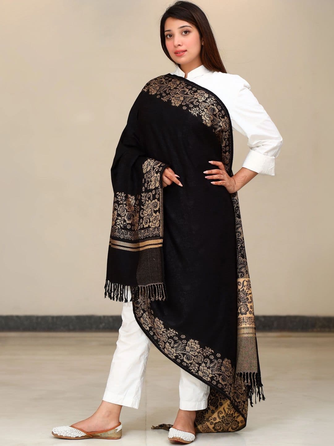 S.T. Women Ethnic Motifs Embroidered Acrylic Shawl thumbnail 2
