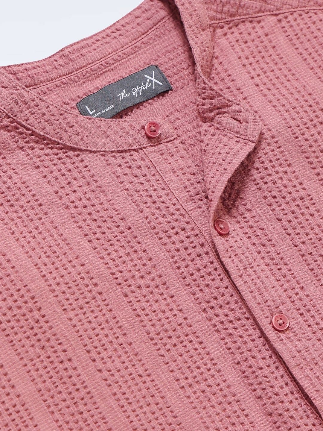 StitchX Men Seersucker Band Collar Pure Cotton Striped Kurta Shirt thumbnail 3