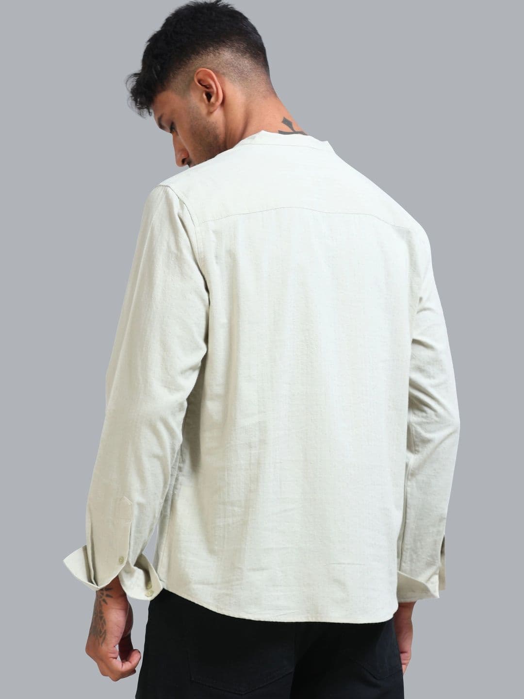 StitchX Men's Seersucker Band Collar Pure Cotton Striped Kurta Shirt thumbnail 2