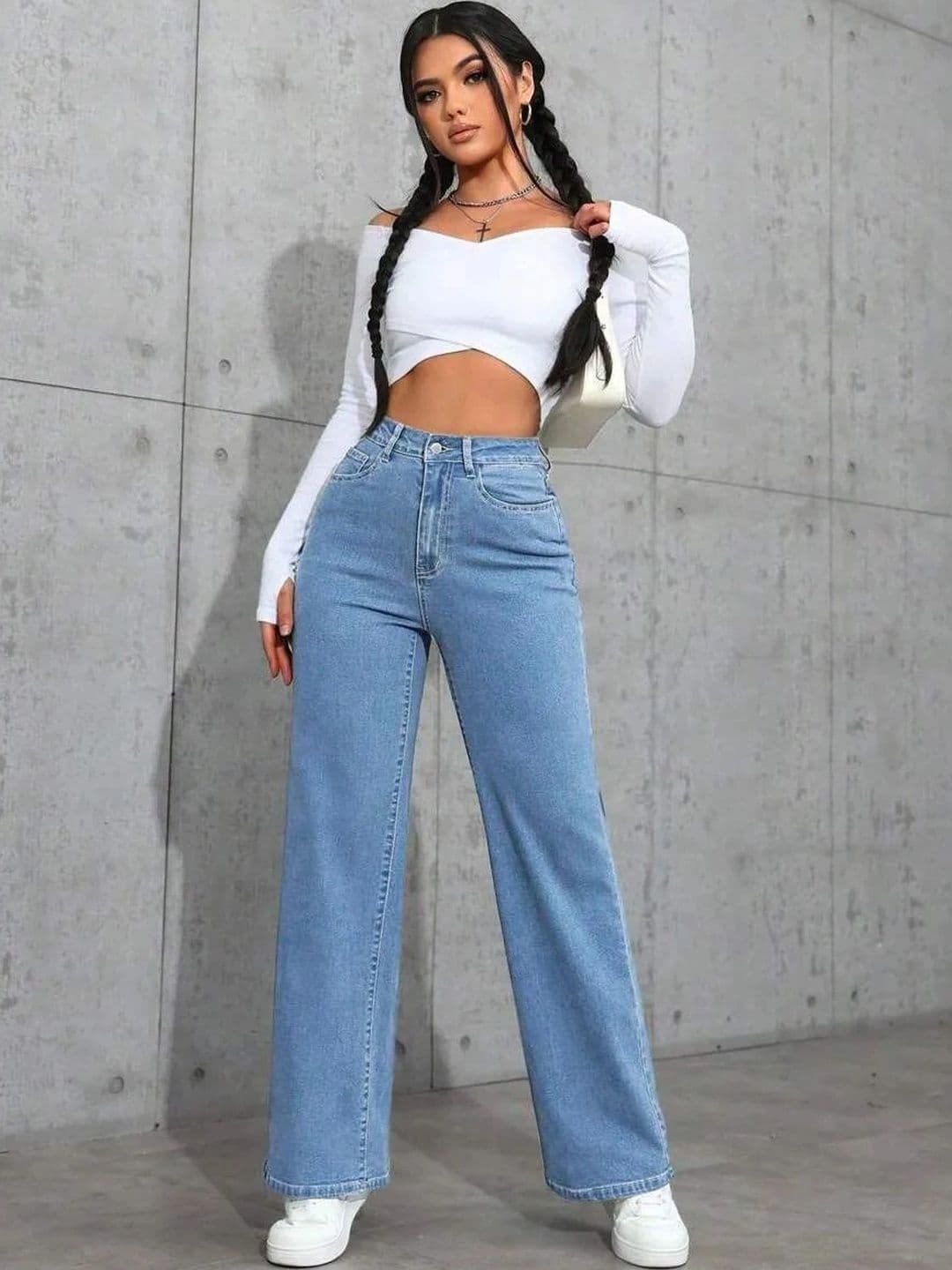 Mast & Harbour Women Comfort Wide Leg High-Rise Light Fade Stretchable Jeans thumbnail 6