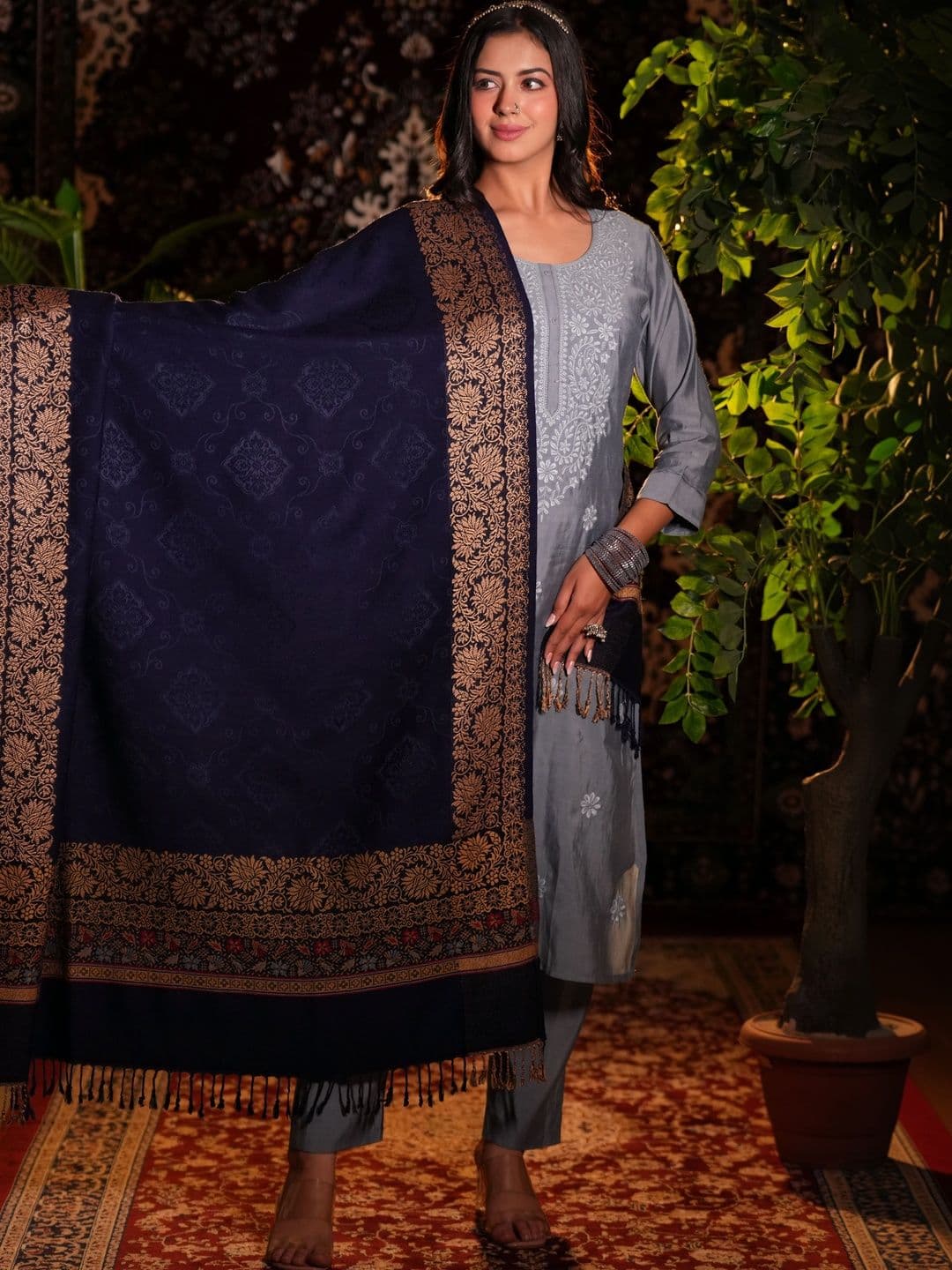 S.T. Women Ethnic Motifs Woven Design Acrylic Shawl thumbnail 3