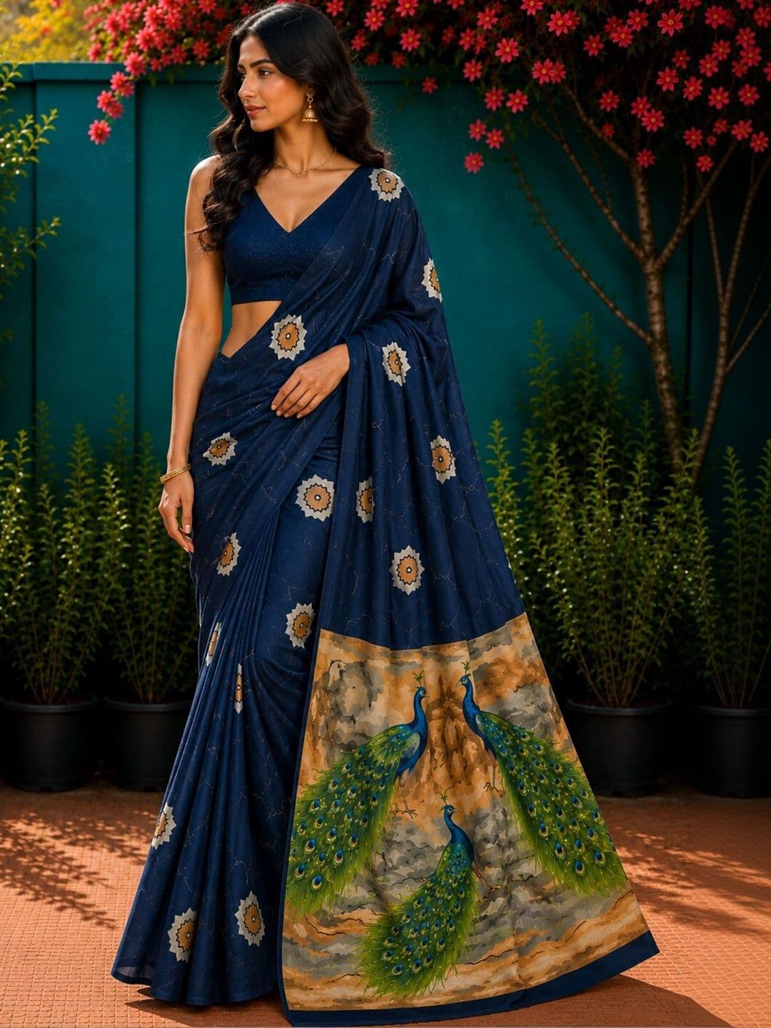 Anouk Floral Art Silk Designer Saree - view 1