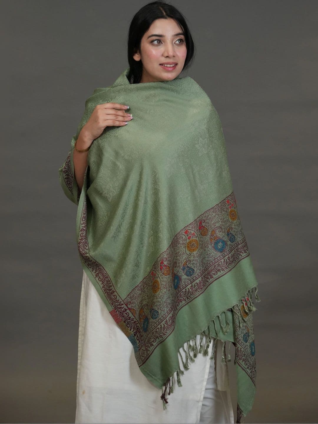 SHIFNEEN Women Ethnic Motifs Woven Design Acrylic Shawl thumbnail 3