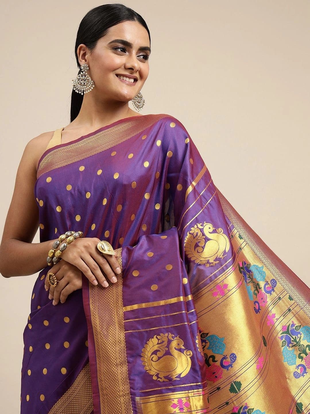 KALINI Woven Design Zari Art Silk Paithani Saree thumbnail 4