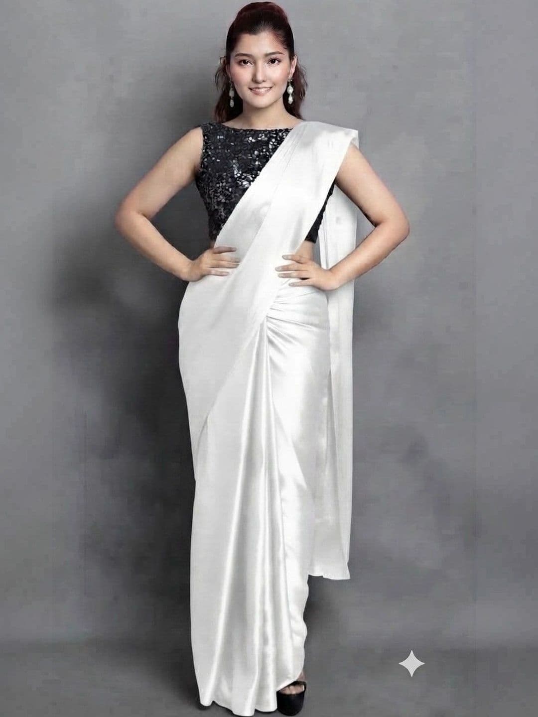 HERE&NOW Women Satin Saree with Blouse Piece - view 1