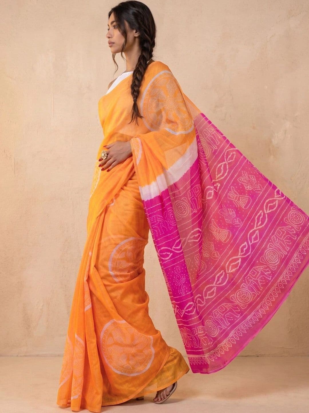 SAARA Bandhani Pure Linen Saree thumbnail 6