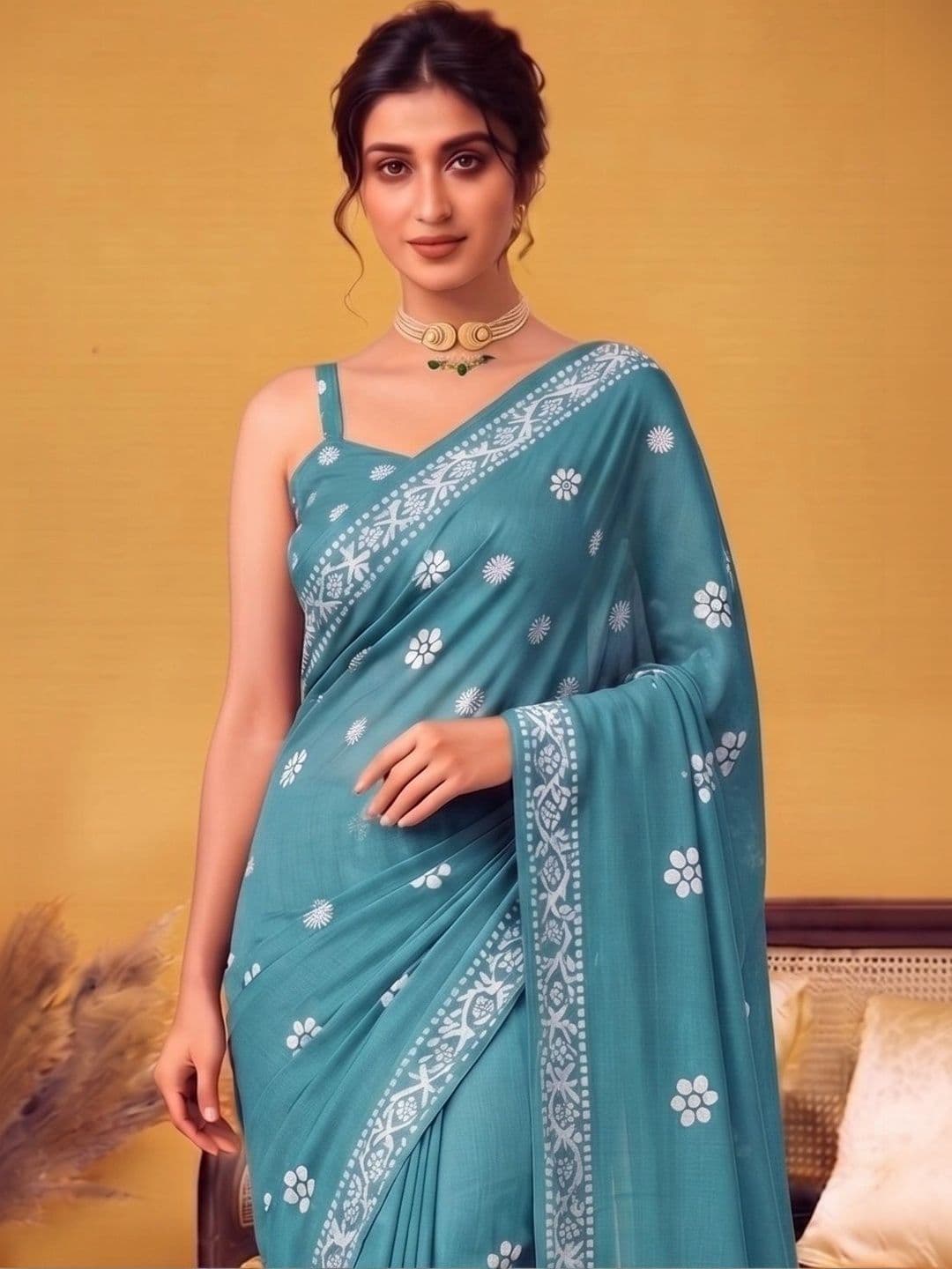MAGNEITTA Floral Pure Chiffon Designer Saree thumbnail 5
