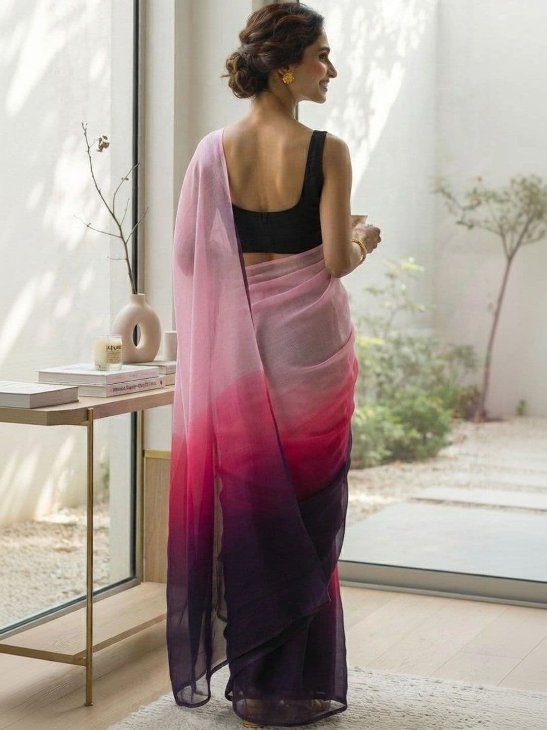 HERE&NOW Ombre Poly Georgette Saree thumbnail 5