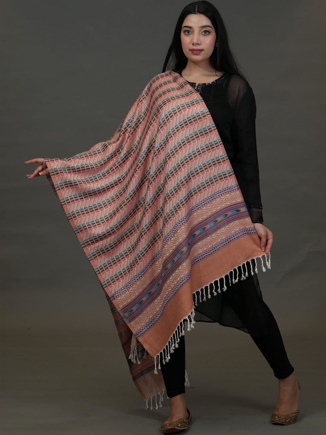 SHIFNEEN Women Geometric Woven Design Acrylic Shawl - view 1